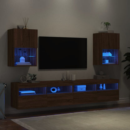 Tv-skabe med LED-lys 2 stk Brun eg look