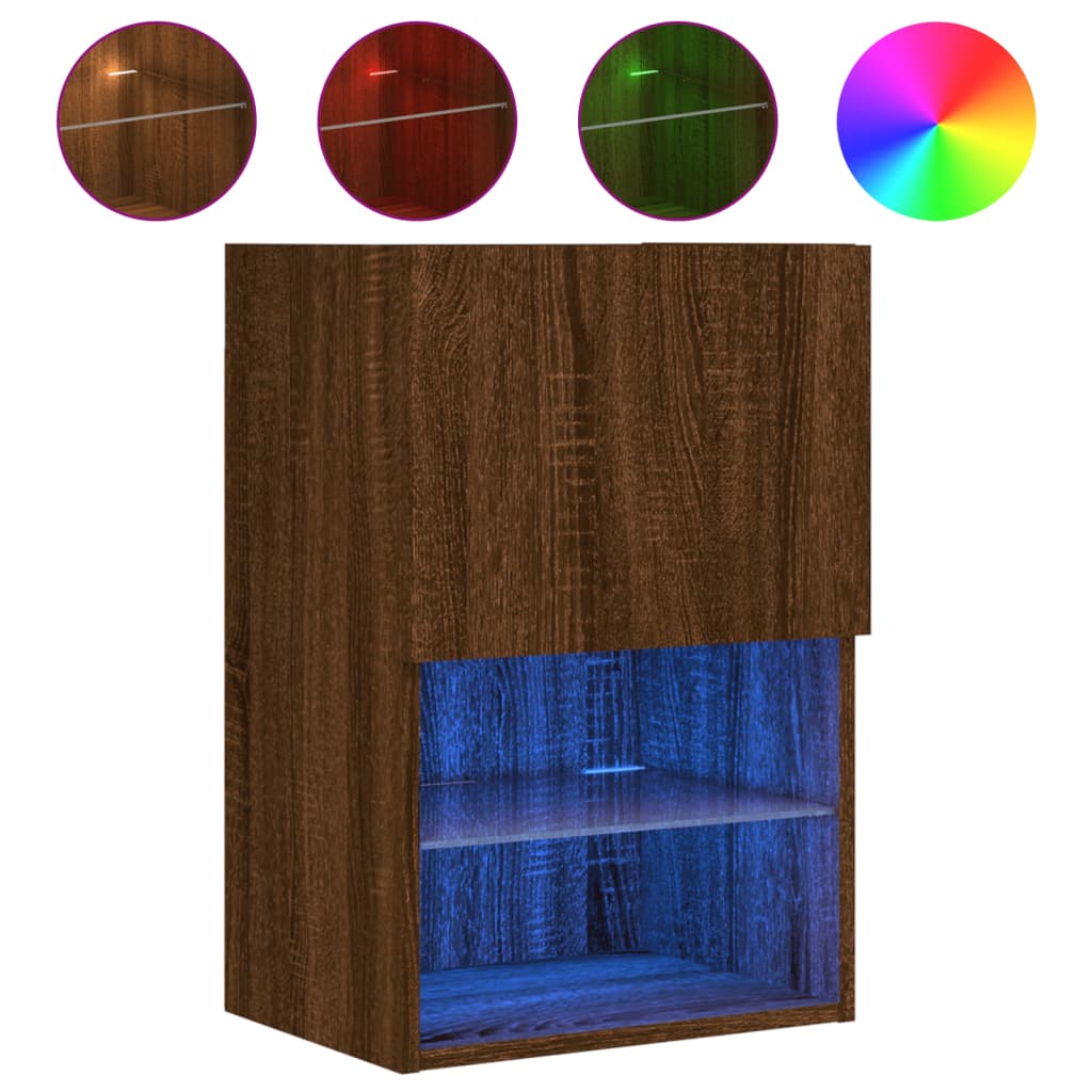 Tv-skabe med LED-lys 2 stk Brun eg look
