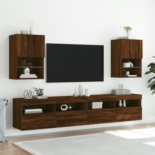 Tv-skabe med LED-lys 2 stk Brun eg look