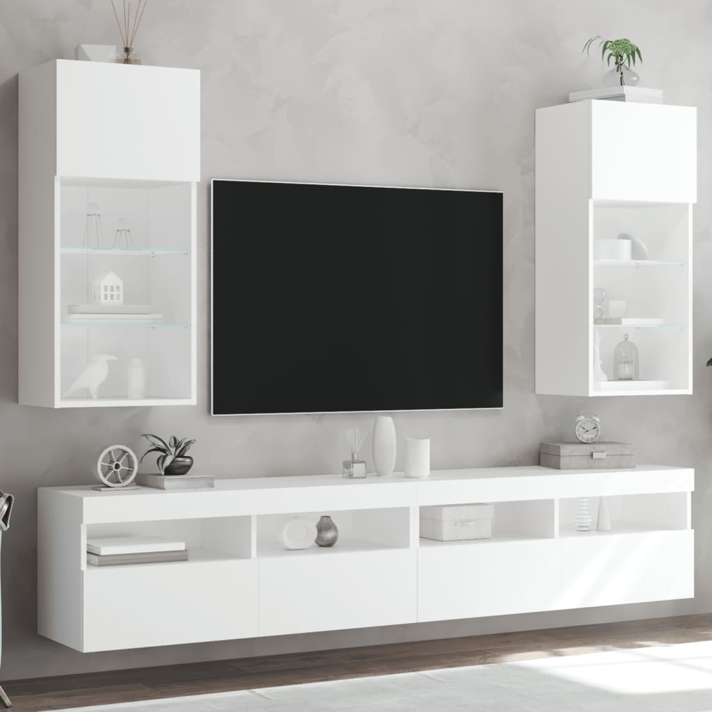 TV-Schränke mit LED-Leuchten 2 Stk. Weiß 40,5x30x90 cm