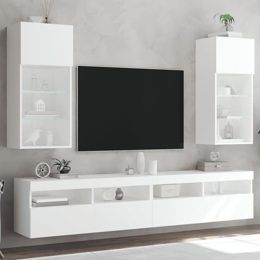TV-Schränke mit LED-Leuchten 2 Stk. Weiß 40,5x30x90 cm
