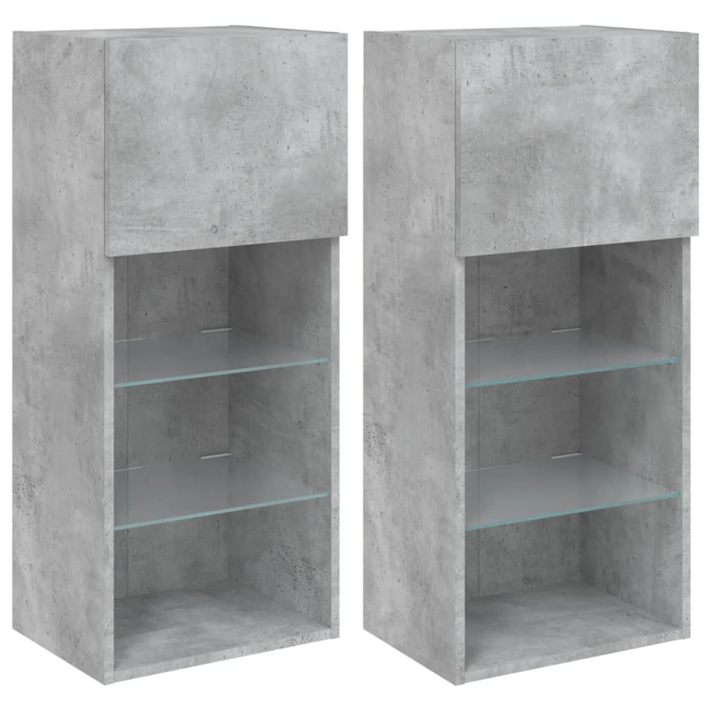 TV-Schränke mit LED-Leuchten 2 Stk. Betongrau 40,5x30x90 cm