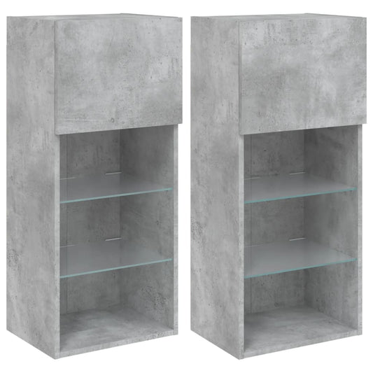 TV-Schränke mit LED-Leuchten 2 Stk. Betongrau 40,5x30x90 cm