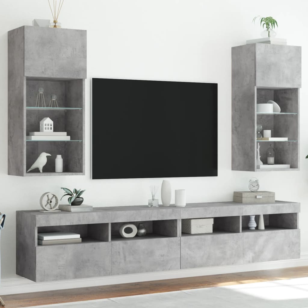 TV-Schränke mit LED-Leuchten 2 Stk. Betongrau 40,5x30x90 cm