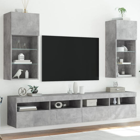 TV-Schränke mit LED-Leuchten 2 Stk. Betongrau 40,5x30x90 cm