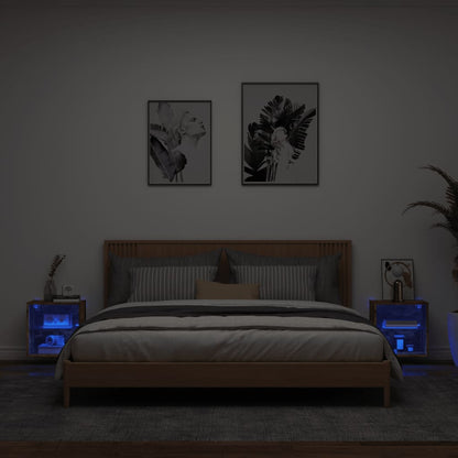 Wand-Nachttische mit LED-Leuchten 2 Stk. Räuchereiche