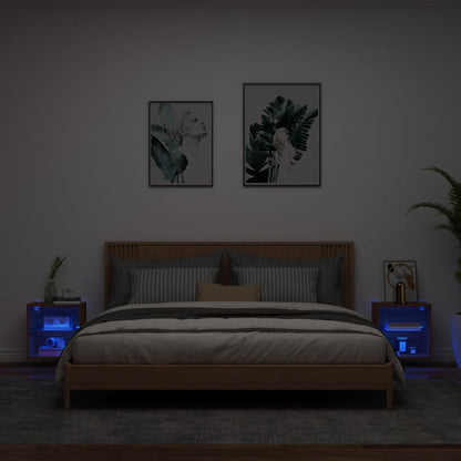 Wand-Nachttische mit LED-Leuchten 2 Stk. Braun Eichen-Optik