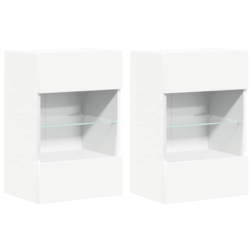 Wandschränke mit LED-Leuchten für TV 2 Stk. Weiß 40x30x60,5 cm