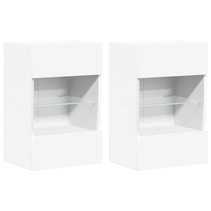 Wandschränke mit LED-Leuchten für TV 2 Stk. Weiß 40x30x60,5 cm
