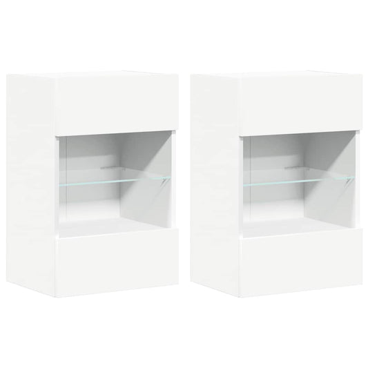 Wandschränke mit LED-Leuchten für TV 2 Stk. Weiß 40x30x60,5 cm