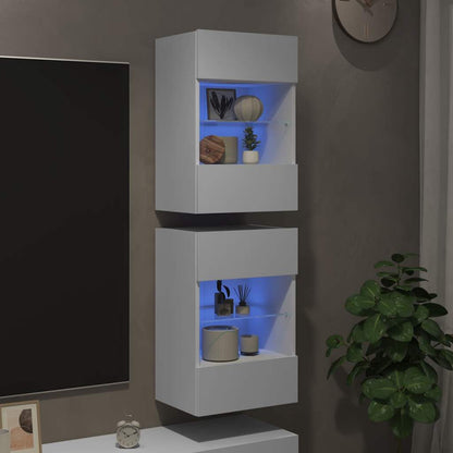 Wandschränke mit LED-Leuchten für TV 2 Stk. Weiß 40x30x60,5 cm