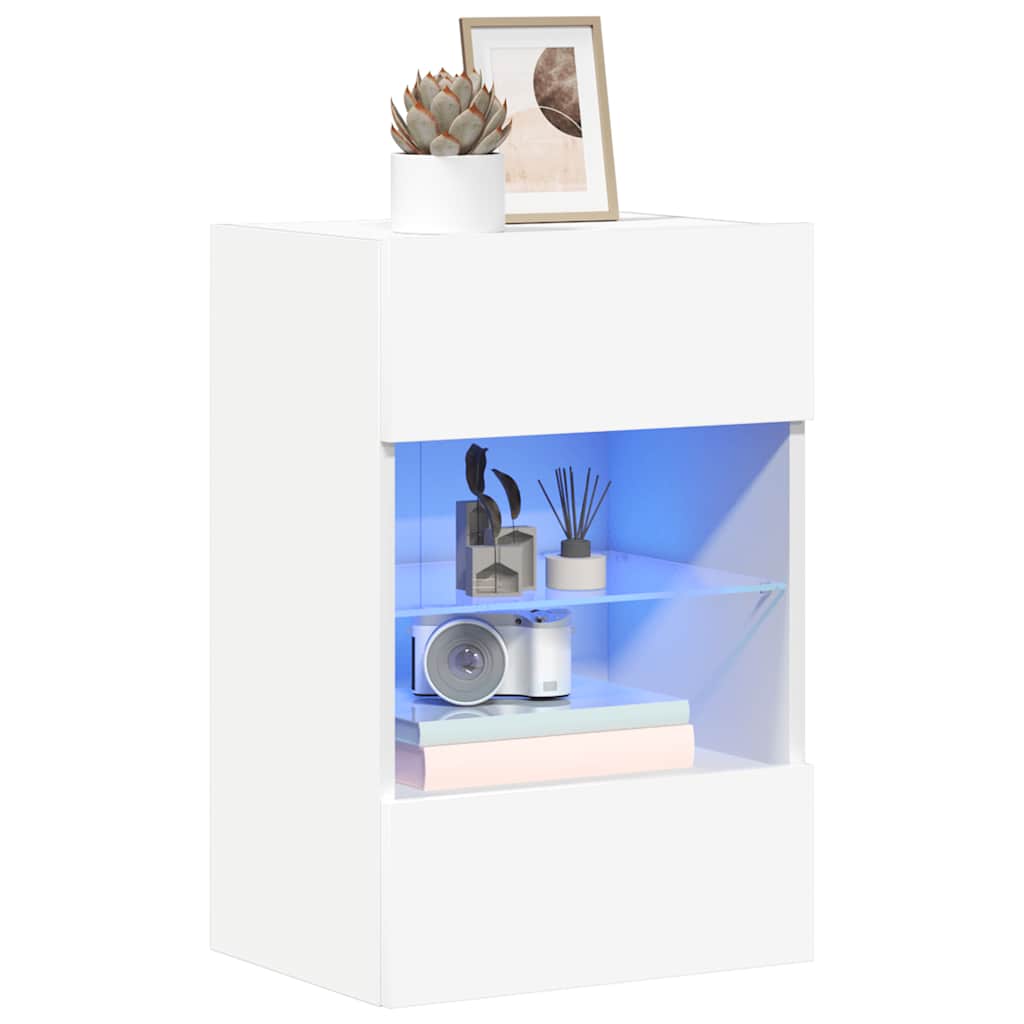 Wandschränke mit LED-Leuchten für TV 2 Stk. Weiß 40x30x60,5 cm