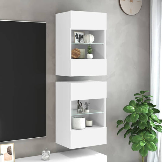 Wandschränke mit LED-Leuchten für TV 2 Stk. Weiß 40x30x60,5 cm