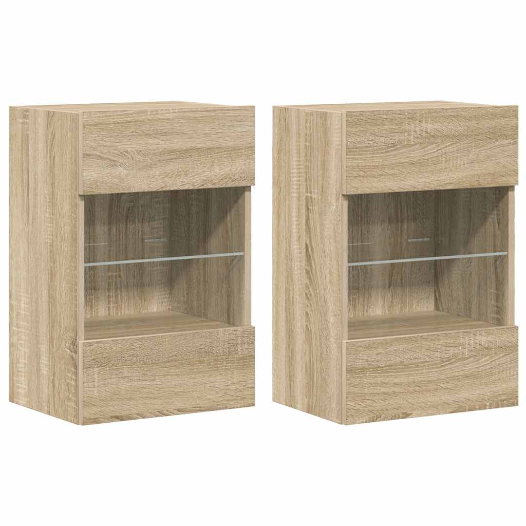 Wandschränke mit LED-Leuchten für TV 2 Stk. Sonoma-Eiche