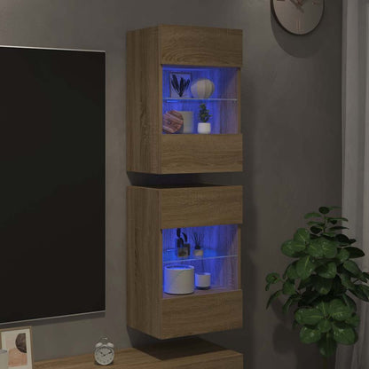 Wandschränke mit LED-Leuchten für TV 2 Stk. Sonoma-Eiche