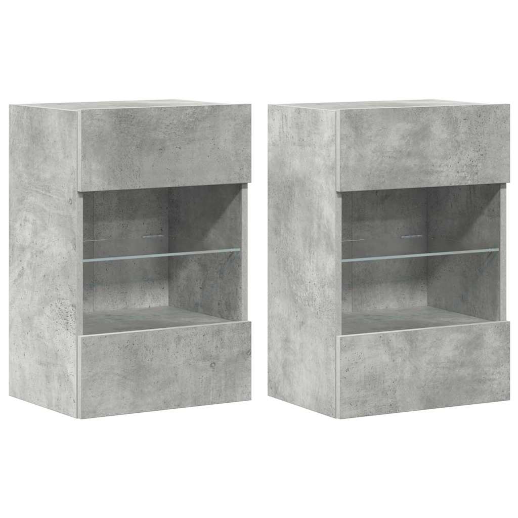 Wandschränke mit LED-Leuchten für TV 2 Stk. Betongrau 40x30x60,5 cm