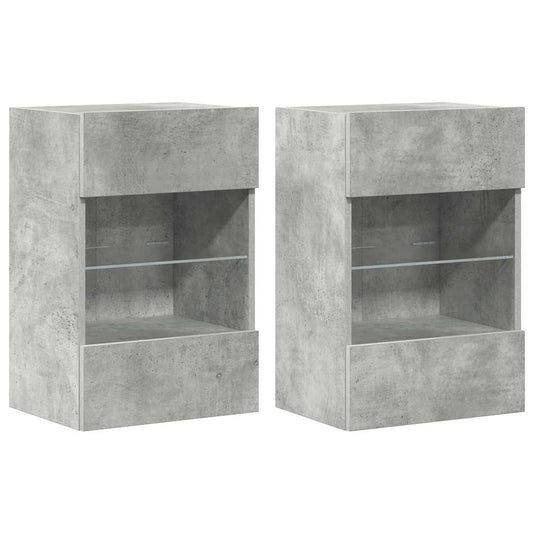 Wandschränke mit LED-Leuchten für TV 2 Stk. Betongrau 40x30x60,5 cm