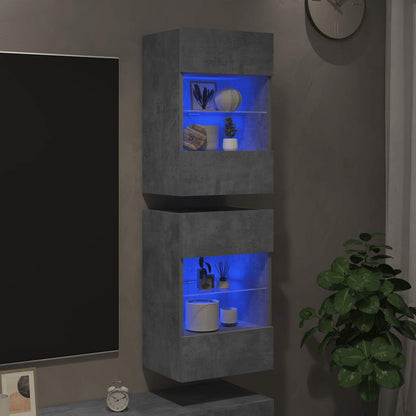 Wandschränke mit LED-Leuchten für TV 2 Stk. Betongrau 40x30x60,5 cm