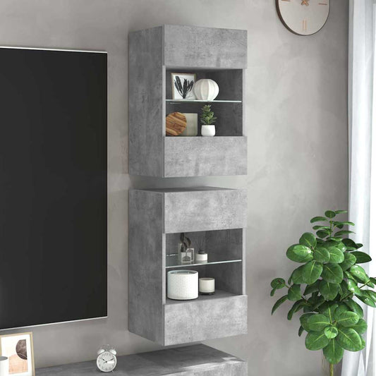 Wandschränke mit LED-Leuchten für TV 2 Stk. Betongrau 40x30x60,5 cm