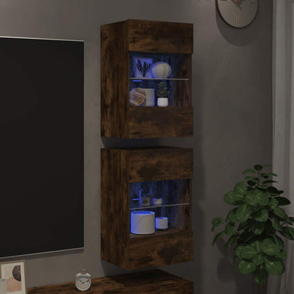 Wandschränke mit LED-Leuchten für TV 2 Stk. Räuchereiche