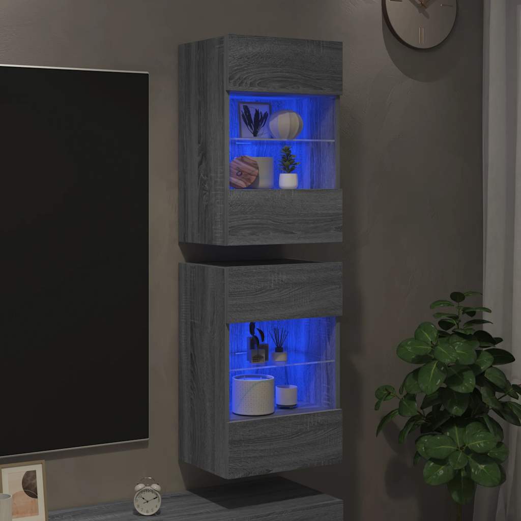 Wandschränke mit LED-Leuchten für TV 2 Stk. Grau Sonoma