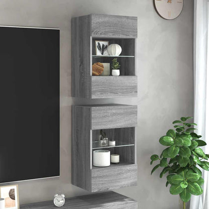 Wandschränke mit LED-Leuchten für TV 2 Stk. Grau Sonoma