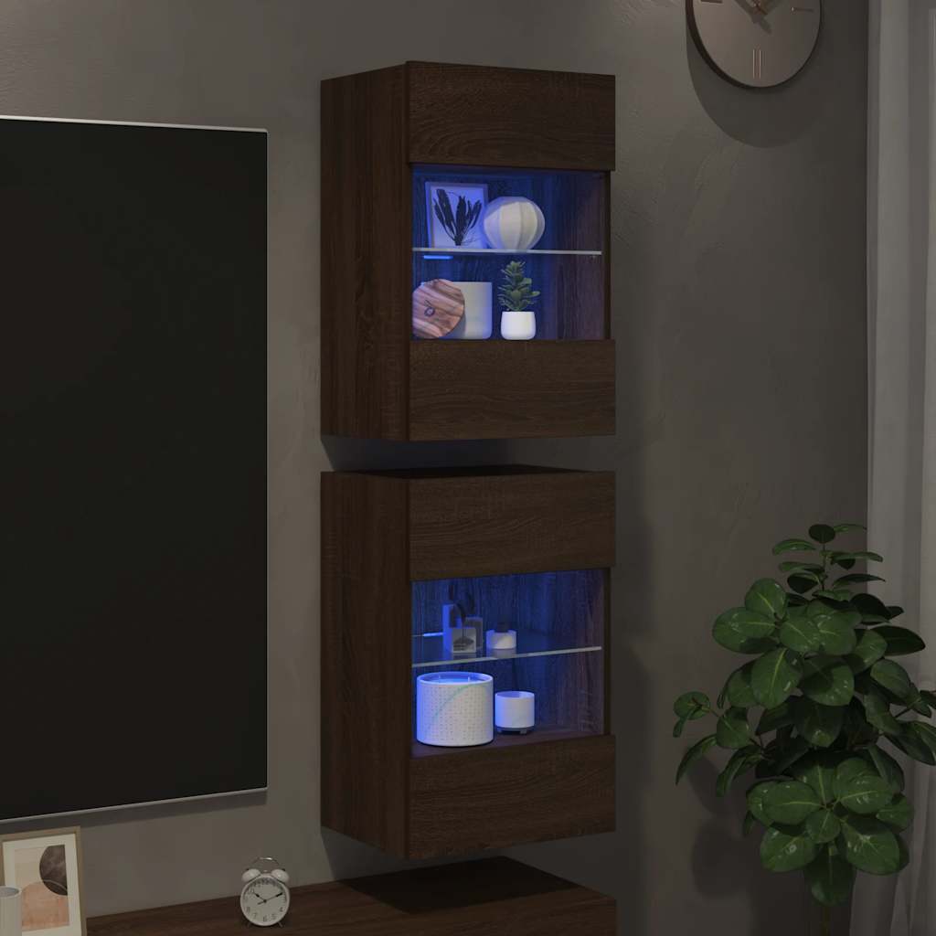 Wandschränke mit LED-Leuchten für TV 2 Stk. Braun Eichen-Optik