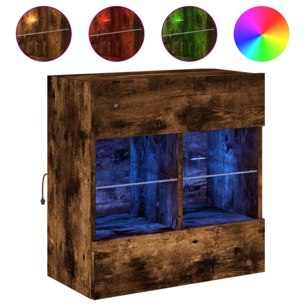 TV vægskab med LED lys røget eg 58,5x30x60,5 cm