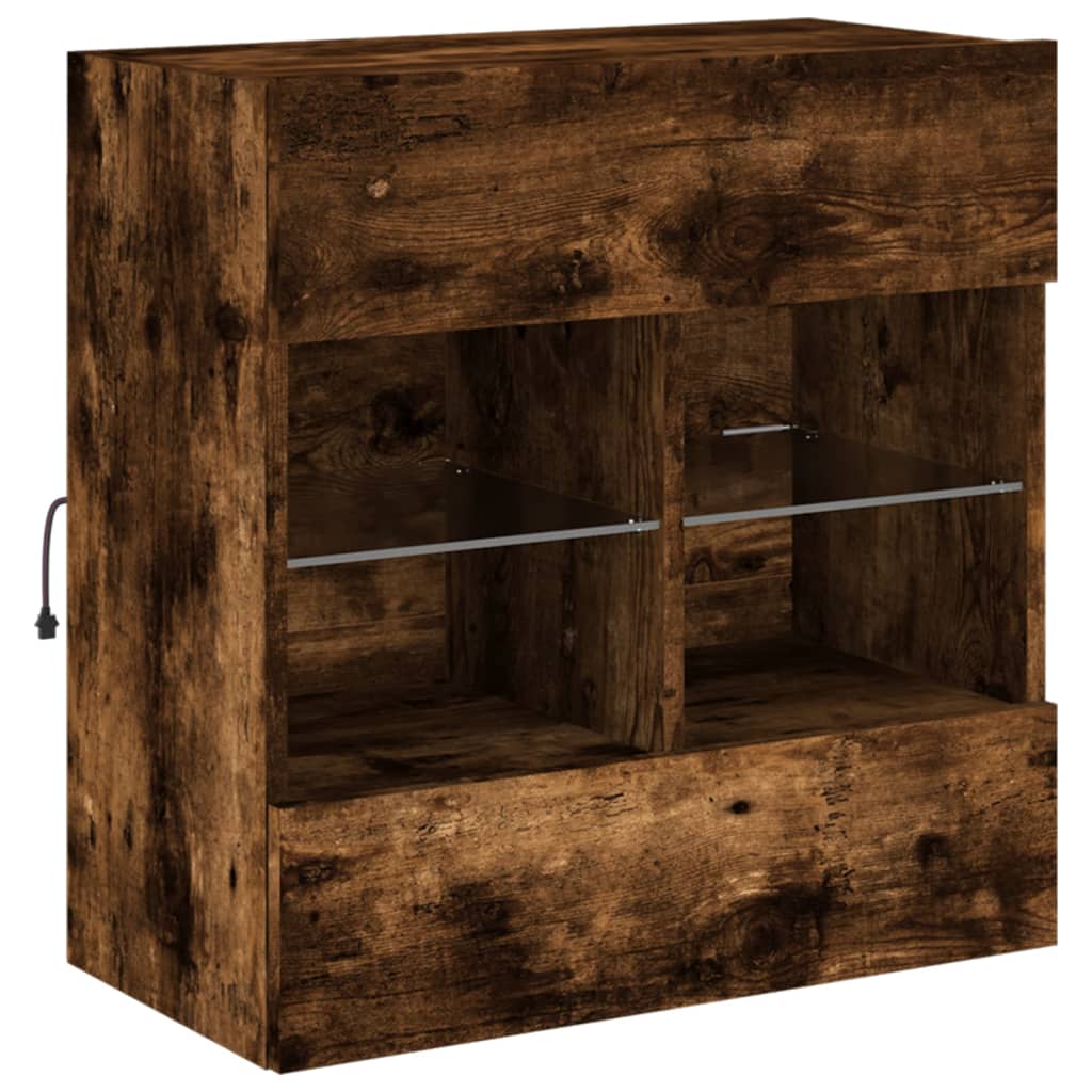 TV vægskab med LED lys røget eg 58,5x30x60,5 cm