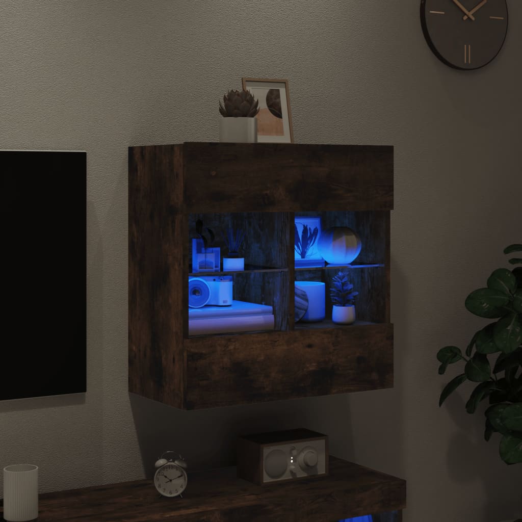 TV vægskab med LED lys røget eg 58,5x30x60,5 cm