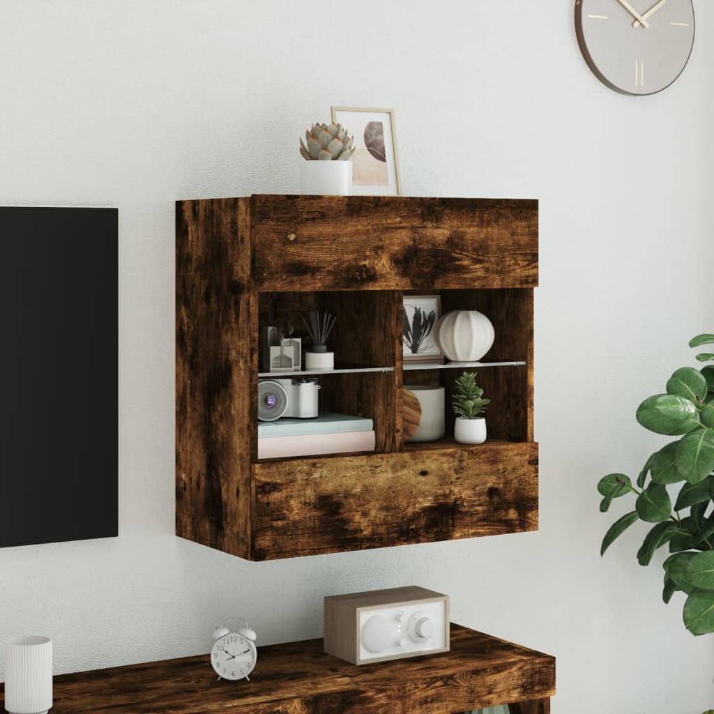 TV vægskab med LED lys røget eg 58,5x30x60,5 cm