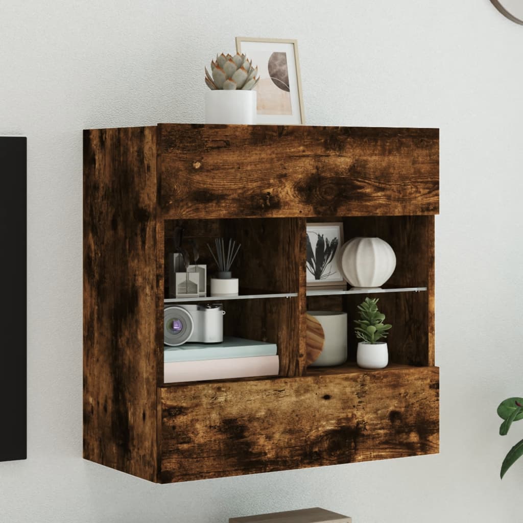 TV vægskab med LED lys røget eg 58,5x30x60,5 cm