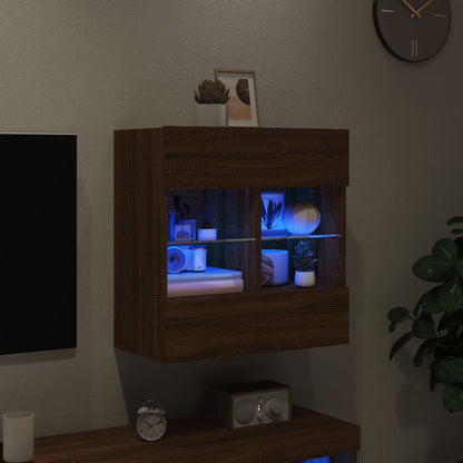 Tv-vægskab med LED-lys brun eg look