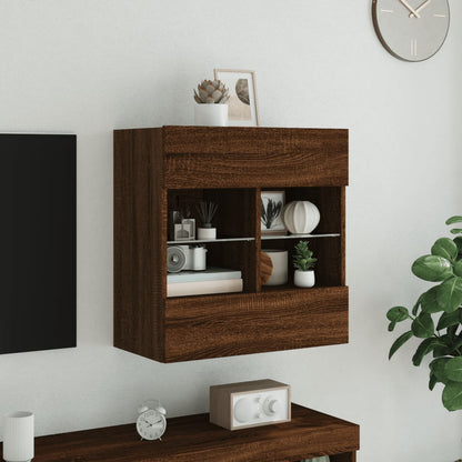 Tv-vægskab med LED-lys brun eg look