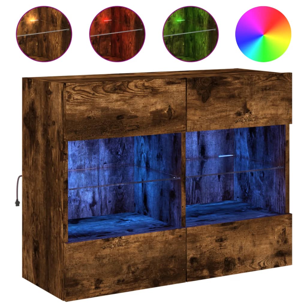 TV vægskab med LED lys røget eg 78,5x30x60,5 cm