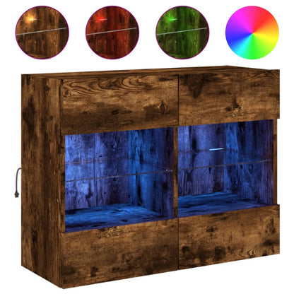 TV vægskab med LED lys røget eg 78,5x30x60,5 cm
