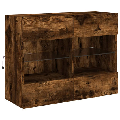 TV vægskab med LED lys røget eg 78,5x30x60,5 cm