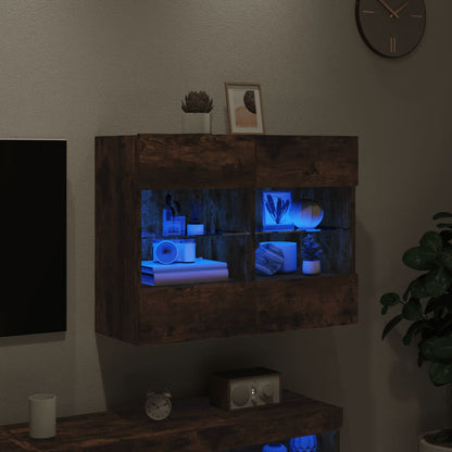 TV vægskab med LED lys røget eg 78,5x30x60,5 cm