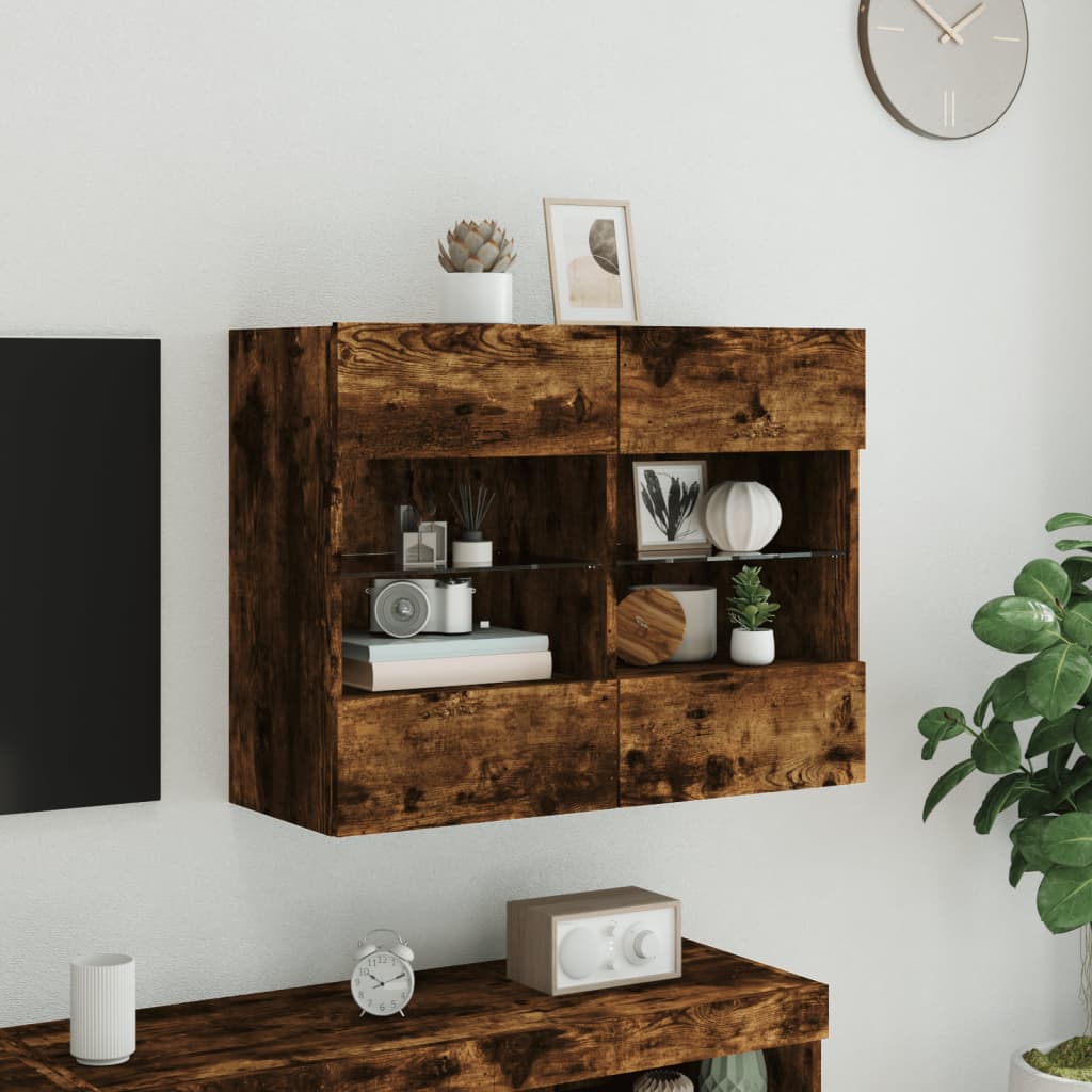 TV vægskab med LED lys røget eg 78,5x30x60,5 cm