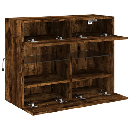 TV vægskab med LED lys røget eg 78,5x30x60,5 cm