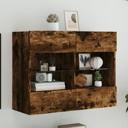 TV vægskab med LED lys røget eg 78,5x30x60,5 cm