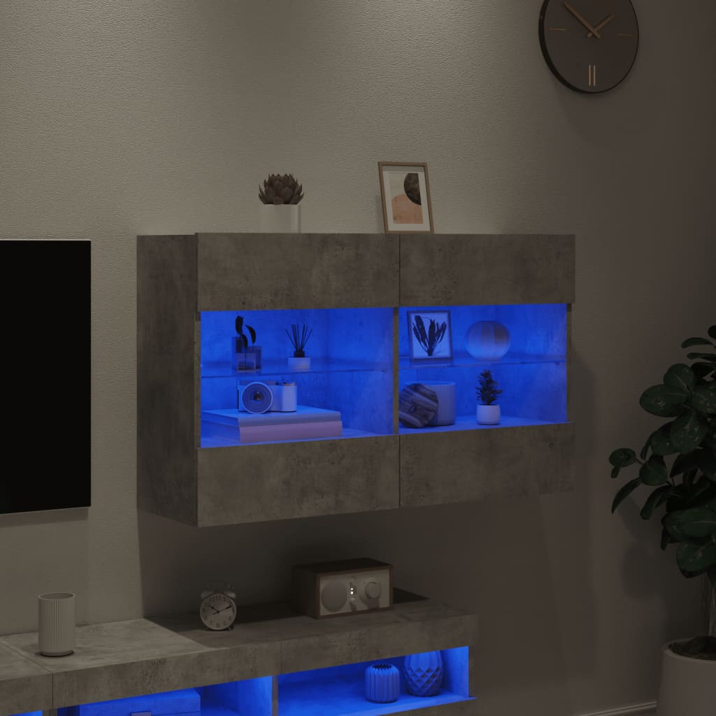 TV-Wandschrank mit LED-Leuchten Betongrau 98,5x30x60,5 cm