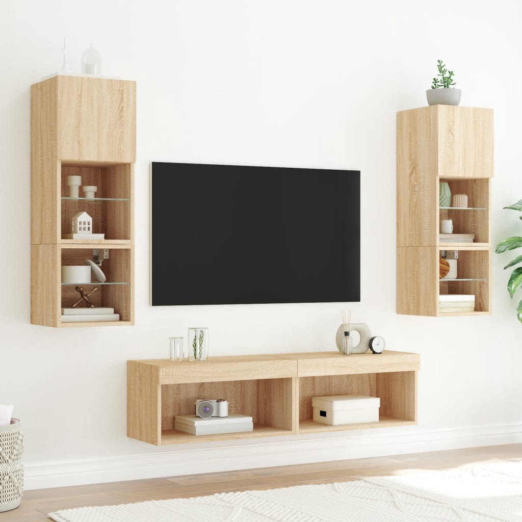 TV-skabe med LED lys 2 stk Sonoma eg 60x30x30 cm