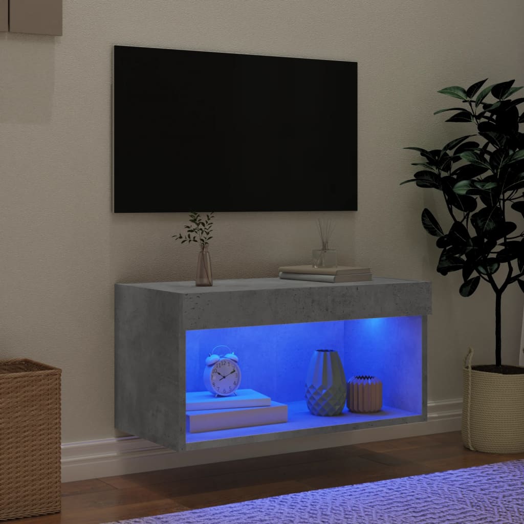 TV-Schrank mit LED-Leuchten Betongrau 60x30x30 cm