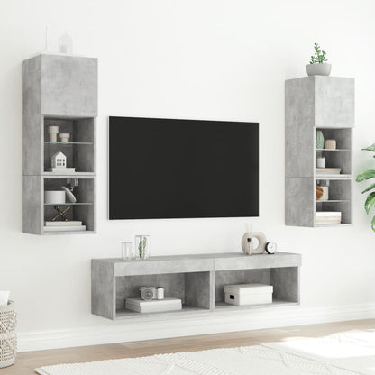 TV-Schränke mit LED-Leuchten 2 Stk. Betongrau 60x30x30 cm