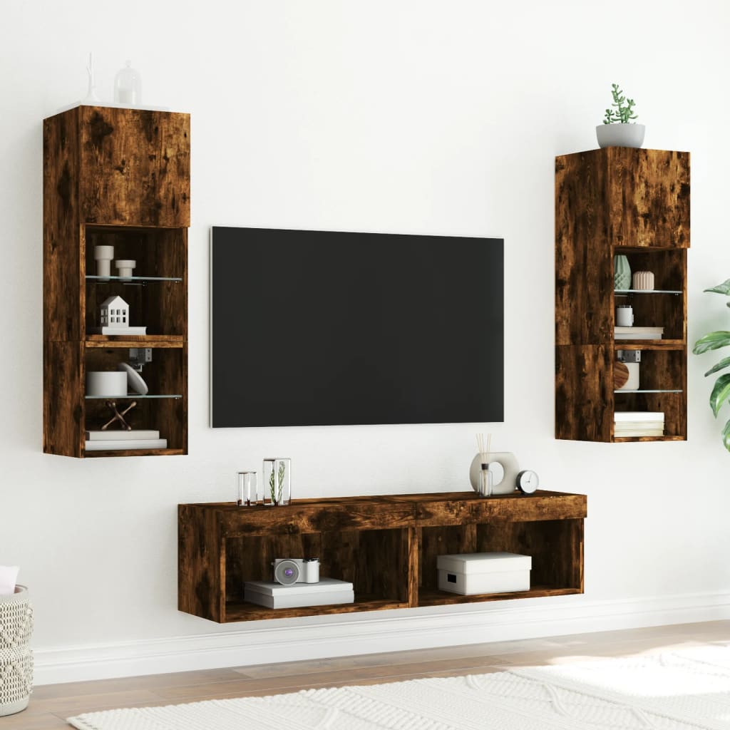 TV-Schränke mit LED-Leuchten 2 Stk. Räuchereiche 60x30x30 cm