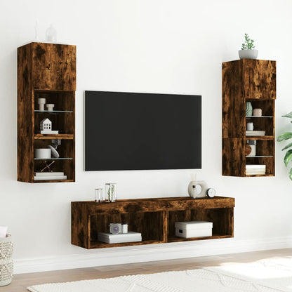 TV-Schränke mit LED-Leuchten 2 Stk. Räuchereiche 60x30x30 cm