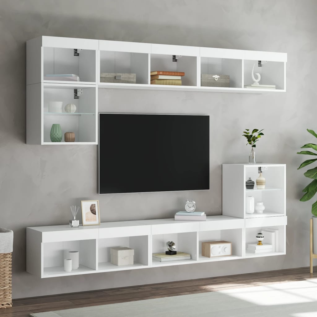 TV-skabe med LED lys 2 stk Hvid 80x30x30 cm