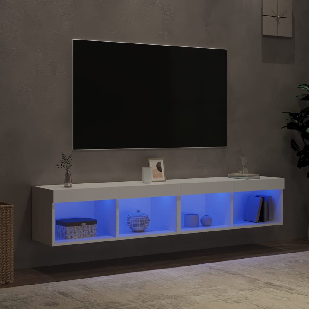 TV-skabe med LED lys 2 stk Hvid 80x30x30 cm