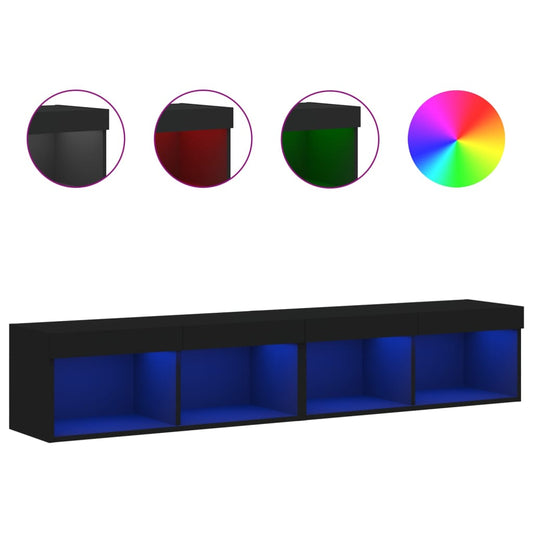 TV-skabe med LED lys 2 stk Sort 80x30x30 cm